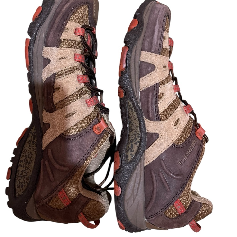 Like New womens Merrell Air Cushion Brown Orange Tan Vibram Hiking Shoes Size 8 - Picture 9 of 10